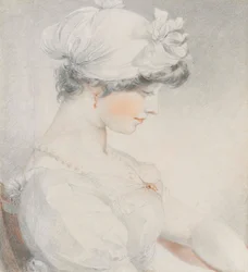 Retrato de Julia Angerstein, meio comprimento, de perfil à direita (lápis, giz preto e vermelho, com toco)