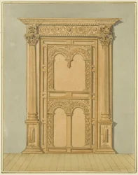 Porta de carvalho esculpido, 6 Redcliffe Street (aquarela sobre papel)