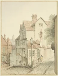 Esquina da Trenchard Lane com a Steep Street (aguarela sobre papel)