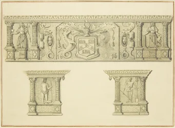 Frieze on Chimneypiece at 15 Broad Street (lápis & aquarela sobre papel)