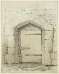 Antigo Arco e Porta na Tower Lane em frente à Véspera da Igreja de São João (lápis e aguarela sobre papel)