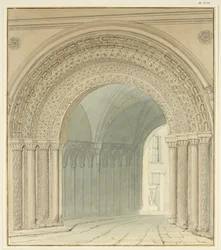 Vista sul do College Gateway, Catedral de Bristol (lápis e aguarela sobre papel)