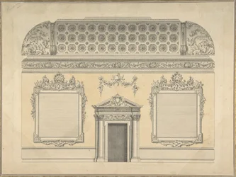 Projeto para Corte de Sala Rococó, com Teto Abobadado e Ornamentado Coríntio..., ca.1750.