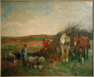 Vagão de madeira e ovelhas