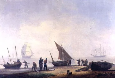 Fisherfolk on a Beach, com Navios Offshore