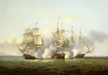 HMS Gore em ação com os franceses Brigs &39;Palinure&39; e &39;Pilade&39; (ver também 197354)