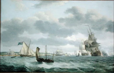 Homens de Guerra e outros Navios em Breeze off Dover