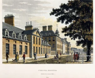 Hospital de Chelsea, de "Um passeio pitoresco pelas cidades de Londres e Westminster ilustradas", 1792-1801