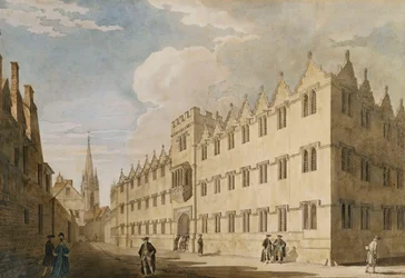 Oriel College, Oxford, com a Igreja de Santa Maria à Distância,