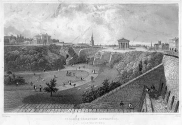 St James Cemetery, Liverpool, olhando para o norte, século XIX.