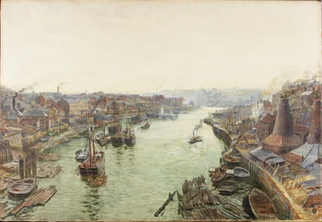 Sunderland, Holmes Wharf (aquarela (aumentada com branco) e arranhando no papel)