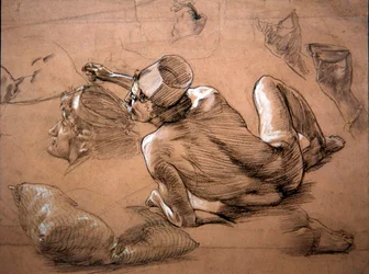 Nu masculino recortado, c.1880 (lápis, giz preto e corpinho branco sobre papel)