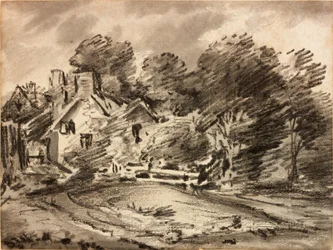 Paisagem com Cottage (giz und lavar no papel)