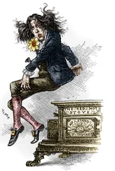 Desenho animado de Oscar Wilde (1854-1900), vestido de dança, feito durante sua viagem aos Estados Unidos em 1882. Desenho de Thomas Nast (1840-1902) no "Harper