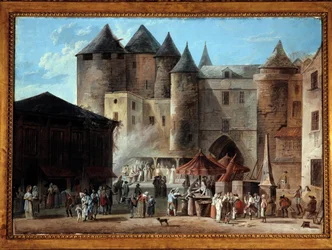 Place du Grand Chatelet na cena da rua Paris na época da Revolução Francesa. Pintura de Thomas Naudet (1778-1810)