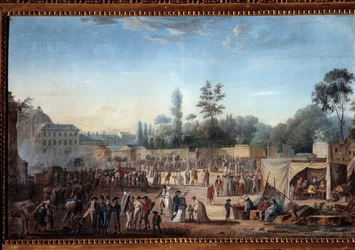 Vista da Praça da Revolução das Tuilerias (1789-1799) Vista das Tuilerias e da atual Praça da Concórdia. Pintura de Thomas Naudet (1778-1810)