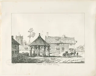 Abades Bromley - Tudor Market Cross and House: desenho a bico de pena