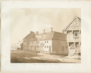 Abbots Bromley Almshouses: desenho em sépia