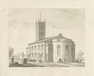 Igreja de Bloxwich: desenho em sépia, 1837
