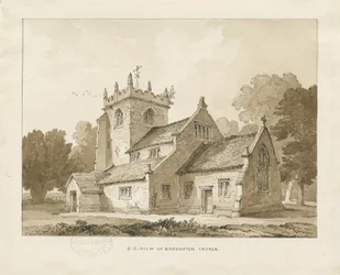 Igreja de Broughton: desenho em sépia, 1838