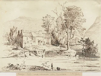 Dovedale - Thorpe Mill: desenho a caneta e sépia