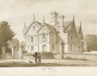 Eccleshall - Biana Hall: desenho em sépia, 1838