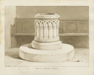 Fonte na Igreja Biddulph (Nova): desenho em sépia