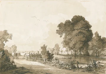 Great Haywood - comportas no rio Trento: desenho a caneta e sépia, 17 de julho de 1838