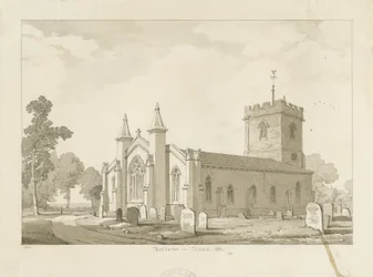 Igreja Harborne: desenho lavado em sépia