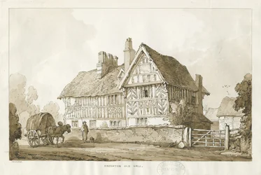 Haughton - Old Hall: desenho em sépia, 1838
