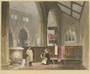 Interior da Igreja Standon: pintura em aquarela, nd [ Meados do século XIX]
