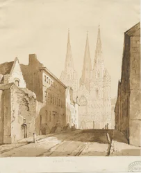 Catedral de Lichfield: desenho vermelho-sépia
