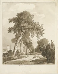 Igreja de Marchington: desenho em sépia, 1836