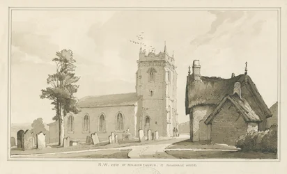 Milwich Church e Parsonage House: desenho de caneta e lavagem, sd [ 1838] (desenho)