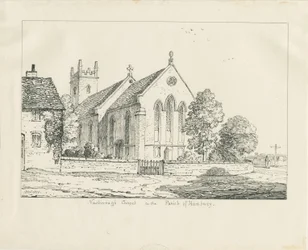 Igreja de Newborough: desenho a caneta e tinta