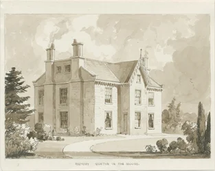 Casa paroquial de Norton-in-the-Moors: desenho a aguada de sépia, 1841