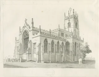Penkridge Church: pen and wash drawing, nd [1836] (desenho)