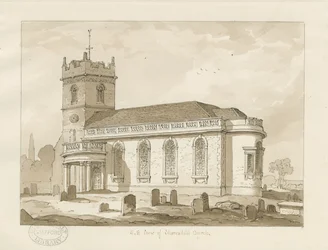 Igreja de Shareshill: desenho em sépia, 1837