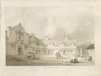Stafford - Alms Houses: desenho sépia, sd [1837] (desenho)