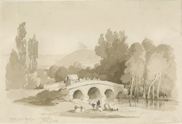 Stafford - Hollyford Bridge, Milford: desenho sépia, 7 de junho de 1838 (desenho)