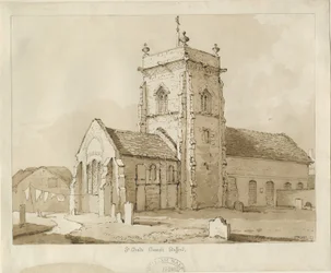 Stafford - Igreja de St. Chade: desenho em caneta e sépia, 1837