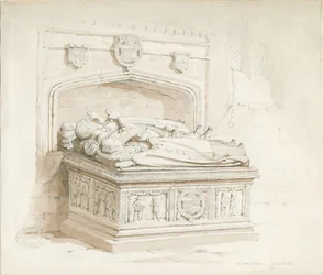 Igreja Stowe - Tumba de mesa [de Sir Walter Devereux]: desenho em sépia
