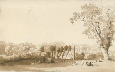 Tettenhall - Vista distante do sudeste: desenho a lápis e lavagem, 30 de agosto de 1837