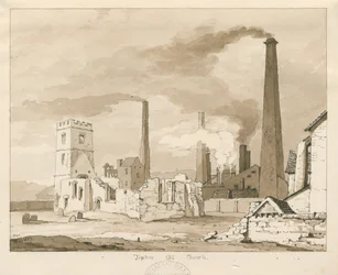 Tipton Old Church: desenho em sépia, 1837