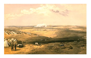 Vista distante da sede de Lord Raglans antes de Sebastopol, 1855.