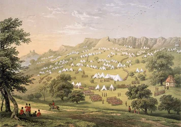 O Campo da Legião Estrangeira perto de Hythe, Kent 1855 (litografia, cor)