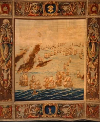 Tapeçaria de Mortlake: Fogos de artifício em Acção, c.1685 (têxteis)