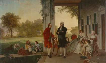Washington e Lafayette em Mount Vernon, 1784 A Casa de Washington após a Guerra de 1859.