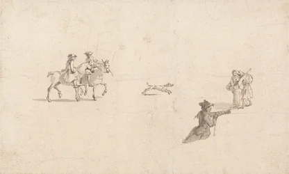 Cavaleiros, Figuras e um Cão (caneta e tinta no papel)
