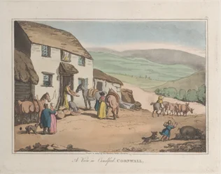 Uma vista de Camelford, Cornualha, de Sketches from Nature, 1822., 1822. Criadores: Thomas Rowlandson, Joseph Constantine Stadler.